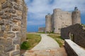 Detail of cathedral and castle and lighthouse, Castro Urdiales,