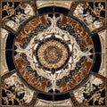detail of the ceiling of a mosque A mosaic tile medallion texture isolated on a black background with ceramic