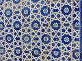 Detail of a ceramic blue wall with geometric forms and flowers to Khiva in Uzbekistan.