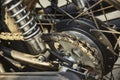 Detail of the chained transmission of a vintage motorcycle Royalty Free Stock Photo