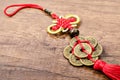 Detail of chinese lucky coins. Royalty Free Stock Photo