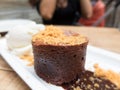 Detail of chocolate volcano with ice cream