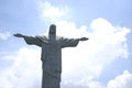 Detail of Christ the Redeemer over blue sky in Rio de Janeiro, Brazil Royalty Free Stock Photo