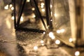 Detail Christmas decoration lights and snow. Royalty Free Stock Photo