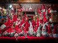 Detail of a Christmas stall full of rag doll gnomes