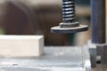 Detail of the chuck in the carpentry workshop - shallow depth of Royalty Free Stock Photo