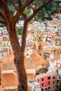 Detail cityscape view of beautiful colorful houses in Amalfi, Italy