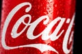 Detail of classic Coca-Cola can on black background. Studio shot in Bucharest, Romania, 2021 Royalty Free Stock Photo