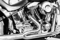 Detail of a classic motorcycle. Black and white photo. Royalty Free Stock Photo