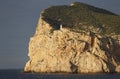 Detail on cliffs and lower lighthouse over Dragonera island in the spanish balearic arxipelago