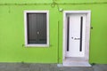 Detail of a close balcony and door from Burano island, Venice