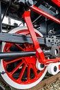 Detail and close up of huge wheels at one old german steam locomotive Royalty Free Stock Photo