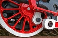 Detail and close up of huge wheels at one old german steam locomotive Royalty Free Stock Photo