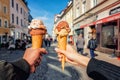 Young couple having fun and enjoy to eating ice cream in Fussen,Germany Royalty Free Stock Photo