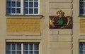 Close-up of a coat of arms of a medieval house in Arras, France, in Flanders