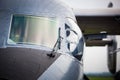 Detail of cockpit of military airplane