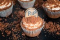 Detail on a Cocoa Banana Halloween cupcakes with tombstone