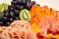 Detail of a cold cuts board on the table. Royalty Free Stock Photo