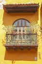 Detail of a colonial house. balcony with flowers. Cartagena de I Royalty Free Stock Photo