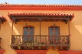 Detail of a colonial house. Typical balcony. Spanish colonial home. Cartagena de Indias, Colombia Royalty Free Stock Photo