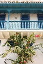 Detail of a colonial house. Typical balcony. Spanish colonial home. Cartagena de Indias, Colombia Royalty Free Stock Photo