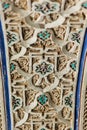 Detail of colorful decorative ceramic tiles in a door arch of the Bahia Palace in Marrakesh, Morocco Royalty Free Stock Photo