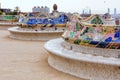 Detail of colorful mosaic work on the main terrace of Park Guell. Barcelona of Spain Royalty Free Stock Photo