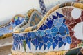 Detail of colorful mosaic work on the main terrace of Park Guell. Barcelona of Spain Royalty Free Stock Photo