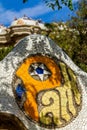 Detail of colorful mosaic work of Park Guell. Barcelona of Spain Royalty Free Stock Photo