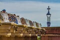 Detail of colorful mosaic work of Park Guell. Barcelona of Spain Royalty Free Stock Photo