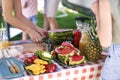 Detail of colorful table on camping