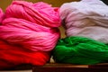 Detail of colorful turbans for sale in a jaisalmer shop