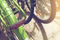 Detail of colorful vintage bicycles parked on a row in Born, Bar Royalty Free Stock Photo