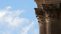 Detail of column capitel of big church or cathedral with clouds passing in timelapse