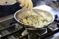 Detail cooking of Clams in a pan Royalty Free Stock Photo