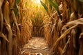 detail of corn stalks forming walls of a maze