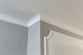 Detail of corner ceiling with intricate crown molding Royalty Free Stock Photo