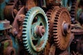 detail of corroded farm machinery gears