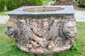 Detail from courtyard of the Peles Castle from Sinaia Romania, fountain. Royalty Free Stock Photo