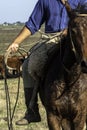 Detail of a cowboy with the lasso in his hand. this worker from the south of brazil Royalty Free Stock Photo