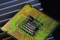 detail of cpu chip processor on aluminum heat sink cooler and electronic circuit effects Royalty Free Stock Photo
