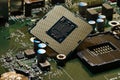 Detail of CPU on a PC Motherboard. High tech technology background Royalty Free Stock Photo