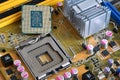 Detail of CPU on a PC Motherboard. High tech technology background Royalty Free Stock Photo