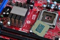 Detail of CPU on a PC Motherboard. High tech technology background Royalty Free Stock Photo
