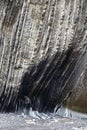 Detail of crazy rock formations geological phenomena called flysch to be found in Itzurun beach, Zumaia, Spain. Royalty Free Stock Photo