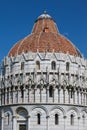 Cupola of the Pisa Baptistery of St. John against a beautiful blue sky