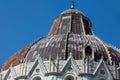 Cupola of the Pisa Baptistery of St. John against a beautiful blue sky
