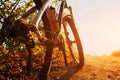 Detail of cyclist man feet riding mountain bike on outdoor Royalty Free Stock Photo