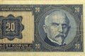 Detail of the Czechoslovak 20 crowns banknote from 1926, 1st Republic