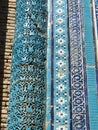 Detail of a decorated blue wall of a religious building to Samarkand in Uzbekistan.